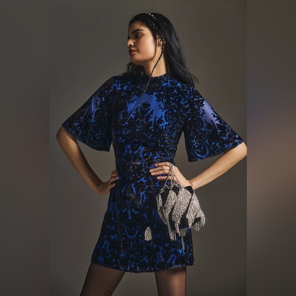 NWT By Anthropologie Mock-Neck Velvet Mini Dress